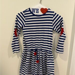 Florence Eiseman Navy and White Striped Dress with Red Apple Accents